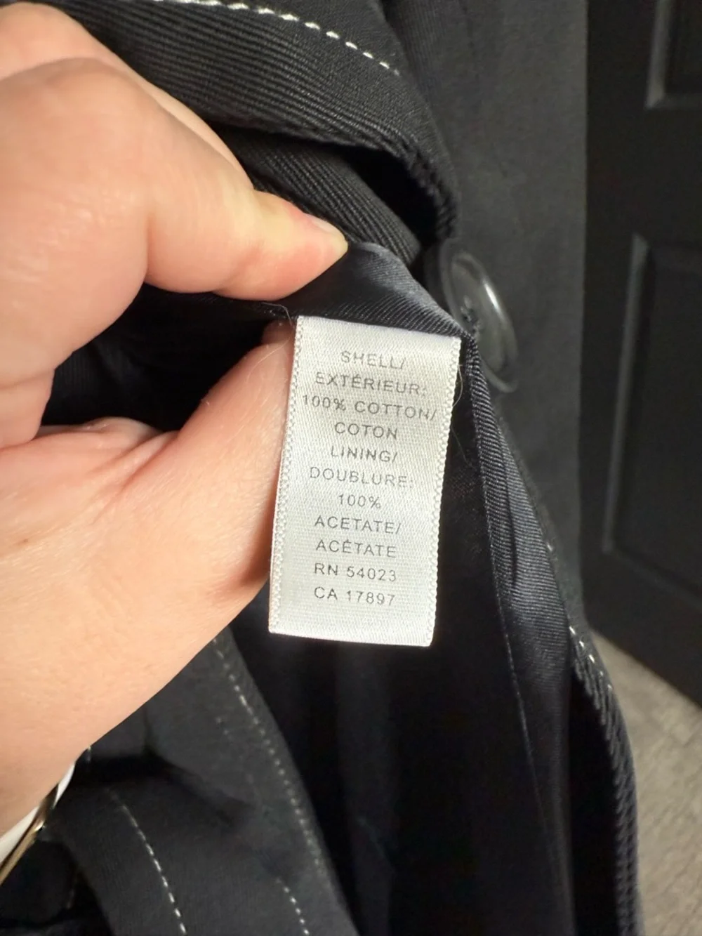 Vintage Banana Republic Black Cotton Trench Coat Contrast Stitch Belted L